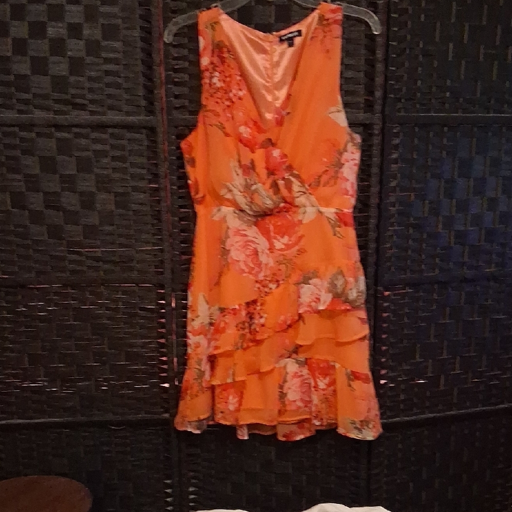 Express Ruffled Tiered Pink and Orange Sundress